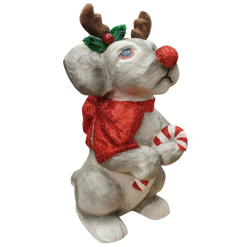 18" Red and Ivory Reindeer Pup Christmas Tabletop Figurine