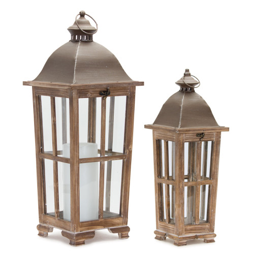 Set of 2 Taupe Brown Candle Lantern, 25.75”