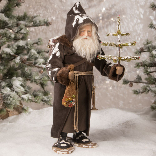 20" Brown and Green Woodland Santa on Snowshoes Christmas Tabletop Figurine