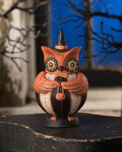 6.5" Orange and Black Owlster Hoots Spooks Jar Halloween Decor