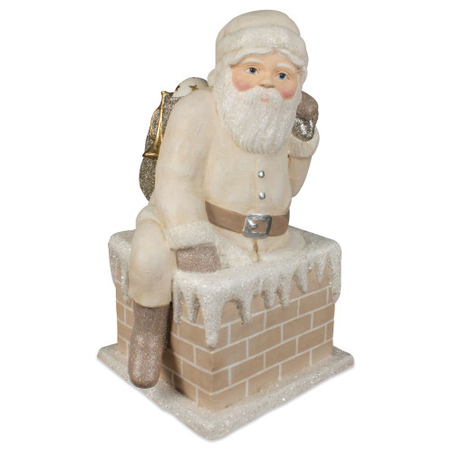 20" Ivory and White Santa Down the Chimney Christmas Tabletop Figurine