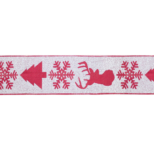 Set of 4 Red and White Snowflakes, Tree, and Reindeer Ribbon 30'