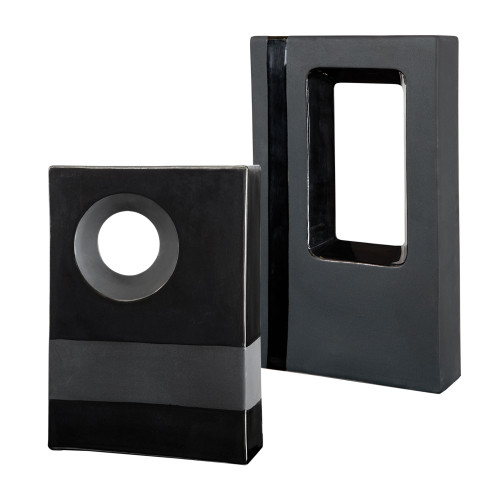 Set of 2 Black and Gray Contemporary Table Toppers 17"