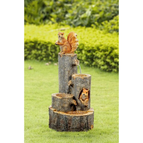29.75" Gray and Orange Contemporary Playing Squirrels Outdoor Water Fountain