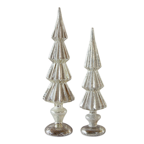 Set of 4 Silver Glass Christmas Tree 14.50”