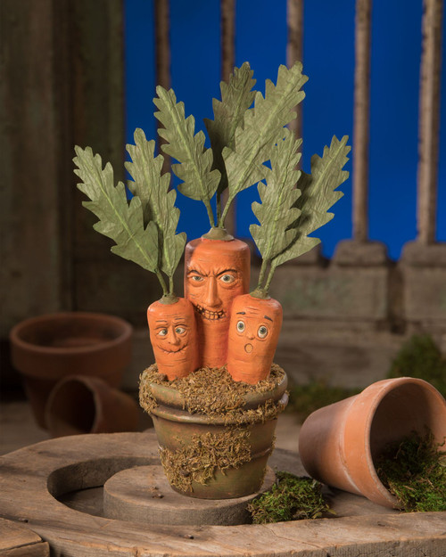 11" Orange and Green Vintage Creepy Carrot Halloween Tabletop Decor
