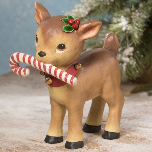 11" Brown and Red Reindeer with Candy Cane Christmas Tabletop Figurine