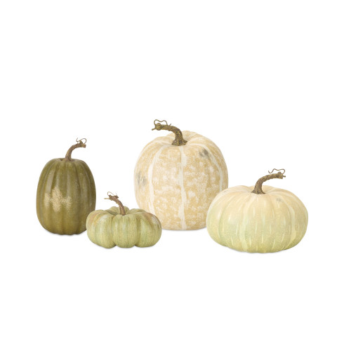 Set of 4 Light Green Decorative Accent Pumpkins 14.25"