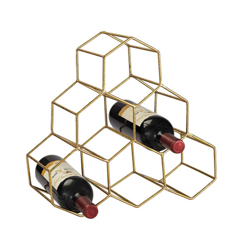 14" Gold Angular Study Hexagonal Wine Rack