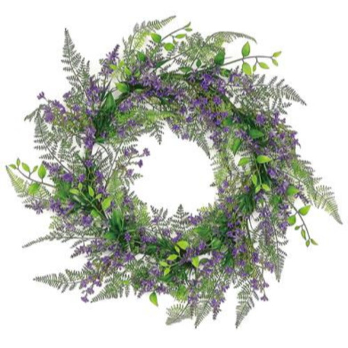 Mixed Sweet Veronica with Berries and Ferns Artificial Spring Floral Wreath, Purple 22-Inch