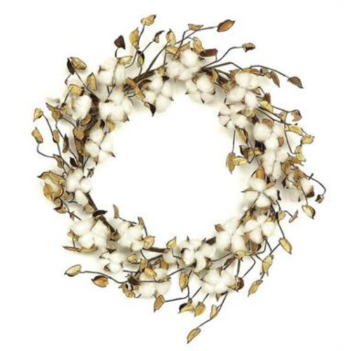 Nature Inspired Artificial Spring Wreath, White and Gold 22-Inch