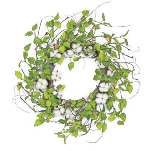 Birch Leaves Artificial Spring Floral Wreath, Green 24-Inch