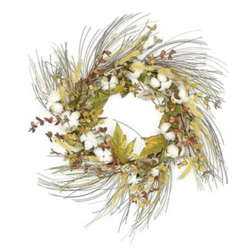 Harvest Wheat Artificial Floral Wreath, Green and Yellow 24-Inch - 33723053