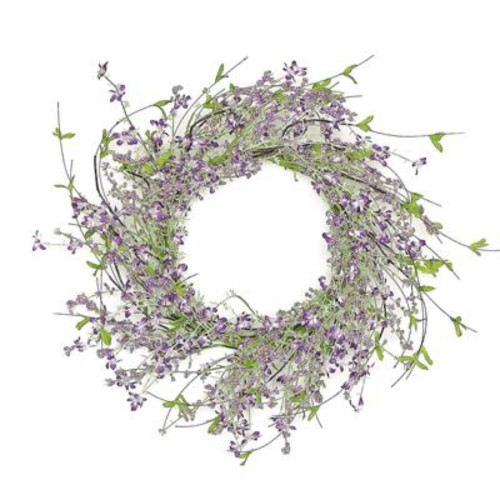 Mini Blossoms with Berries Artificial Spring Floral Wreath, Purple 22-Inch