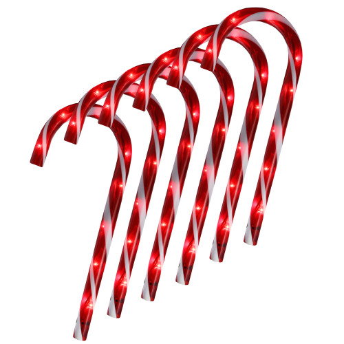 Set of 6 Pre-Lit Red and White Blinking Candy Cane Outdoor Christmas Pathway Markers 12"