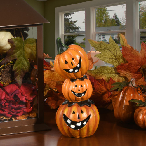 7" Orange and Black Stacked Pumpkins Autumn Tabletop Decor (Pack of 2)