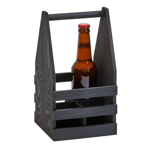11" Black Wooden 4 Bottle Caddy