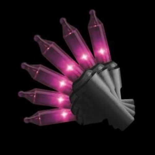 100-Count Purple Mini Christmas Light Set, 22 ft Black Wire