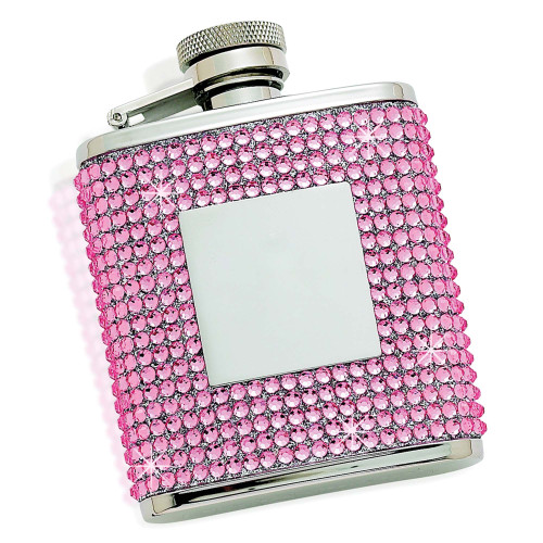 3.5" Stainless Steel Flask Covered with Pink Crystal