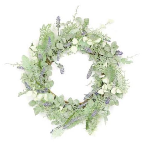 Dusty Millers with Lavenders Artificial Spring Floral Wreath, Green 24-Inch