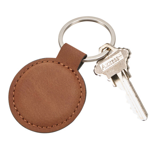 1 7/8" Caramel Round Leatherette Key Chain