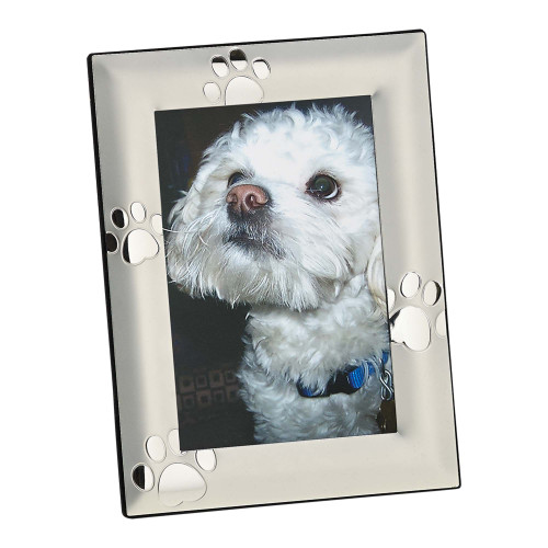 5" x 7" Rectangular Silver with Puppy Paw Print Border Photo Frame