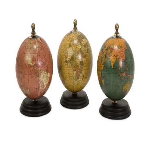 Set of 3 Antique Finish Mini Globes on Wooden Bases