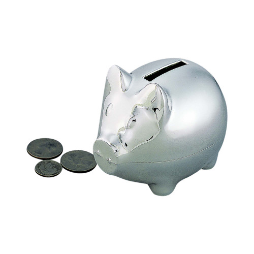 3" X 4" Metallic Gray Shiny Nickel-Plated Small Piggy Coin Bank