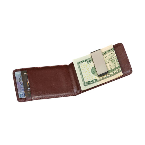 2.75" x 1.5" Brown Genuine Leather Magnetic Money Clip and Card Holder