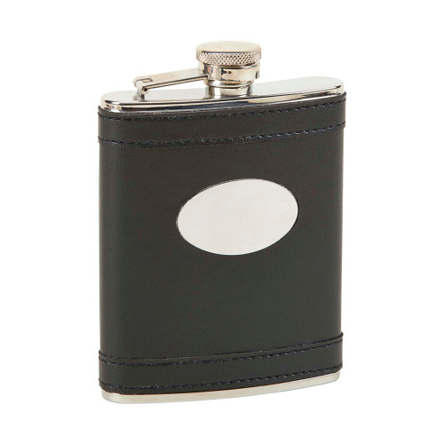 5.25" Stainless Steel Flask Covered with Black Leatherette