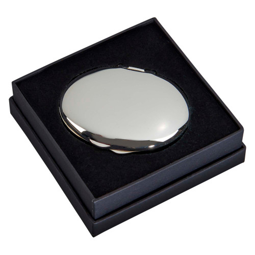 2.5" x 2" Silver-Plated Oval Cameo Compact SP With Pouch