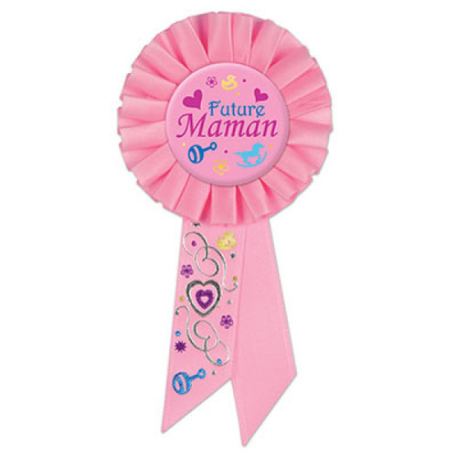 Set of 6 Pink Future Maman (Mom To Be) Rosette Ribbon 6.5”