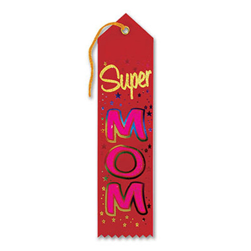 Pack of 6 Red "Super Mom Award" School Award Ribbon Bookmarks 8"