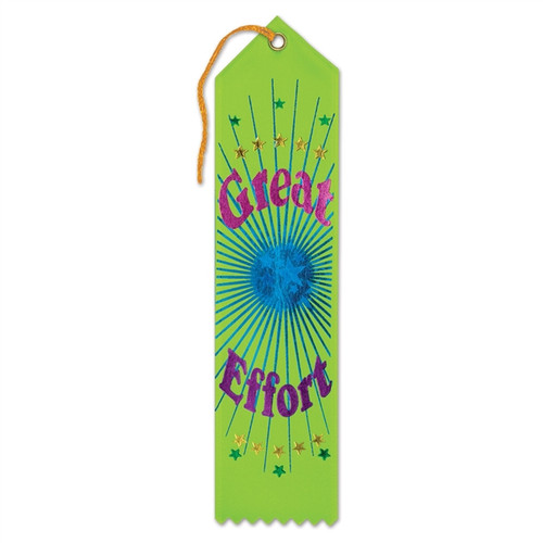 Club Pack of 6 Green Great Effort School and Sporting Event Award Ribbons 8"
