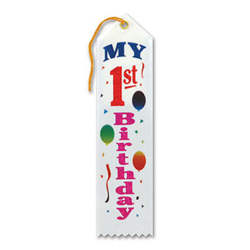 Pack of 6 White "My 1st Birthday Award" School Award Ribbon Bookmarks 8"