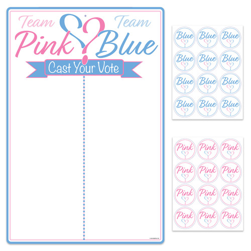 Set of 12 Pink and Blue Gender Reveal Tally Board and Stickers 20.5"