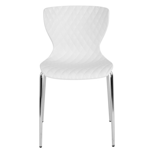 31" White and Silver Contemporary Diamond Patterned Stack Chair with Curved Back
