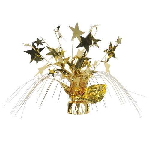 Club Pack of 12 Stars Cascading Foil Gold Gleam 'N Spray Centerpieces 11''