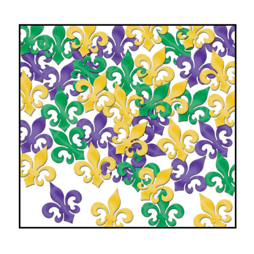 Club Pack of 12 Purple, Green and Gold Fanci-Fetti Fleur De Lis Celebration Confetti Bags 1 oz.