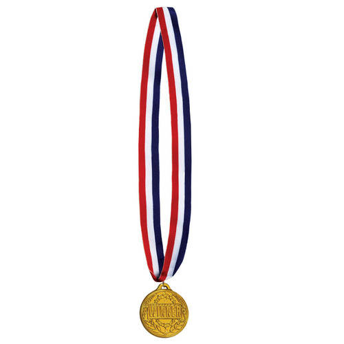 Set of 12 Red, White, and Blue Ribbon with Gold Winner Medal - 30”