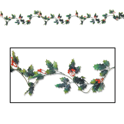 Club Pack of 12 Holly Leaf and Berry Artificial Christmas Garlands 6' x 1"