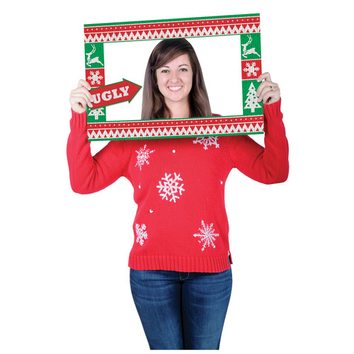 Club Pack of 12 Ugly Sweater Photo Fun Hand Held Frame Christmas Props 23.5"