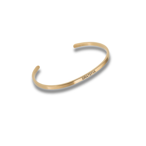 6.25" Gold Tone and Black "Grateful" Embracelet - One Size