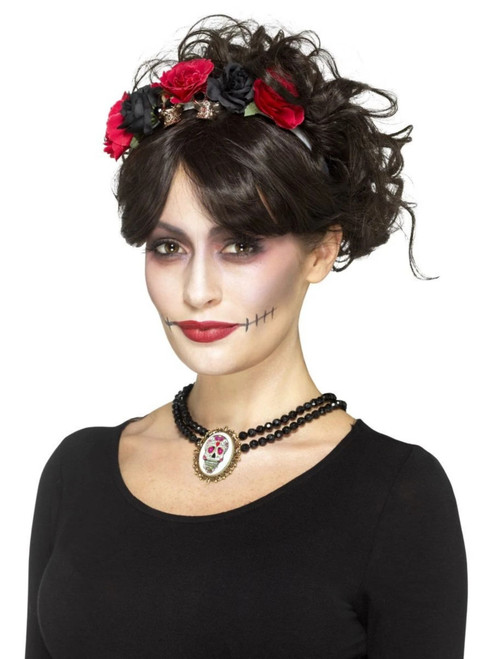 21" Black and White Day of the Dead Women Adult Halloween Beaded Choker Costume Accessory - One Size