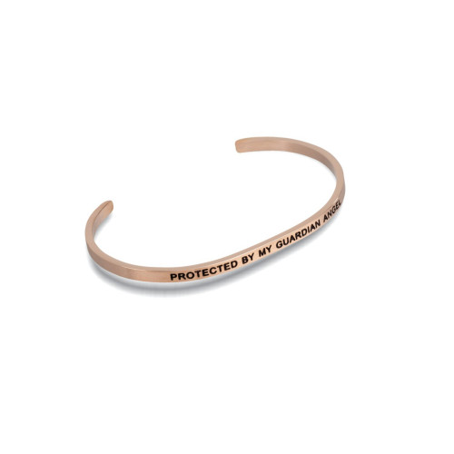 6.25" Rose Gold Tone and Black "Protected by my Guardian Angel" Embracelet - One Size