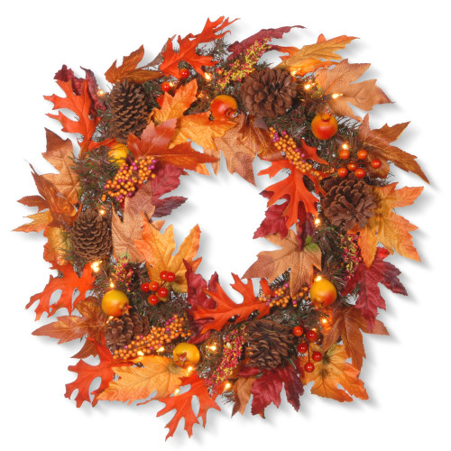 Maple Berries and Cones Artificial Christmas Wreath - 24-Inch, Clear Lights
