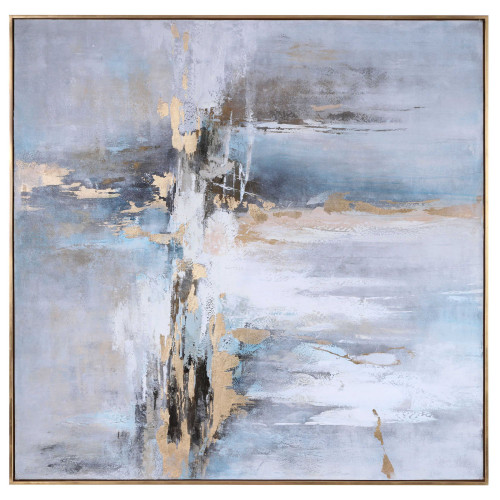 Gray and Blue Abstract Square Hand Painted Wall Art 51" x 51"