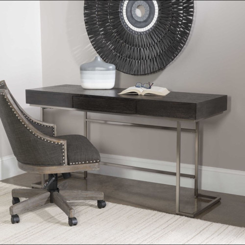 56" Gray and Silver Contemporary Oak Desk
