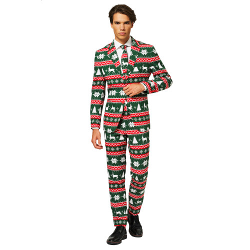 Green and Red Nordic Men's Adult Christmas Suit - US52
