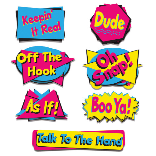 84 Counts Pink and Yellow 90's Phrase Printed Cutouts 19.5”